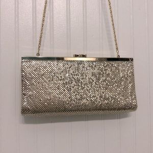 new PRESTON&YORK Gold Mesh CLUTCH Shoulder BAG 10"x4.5"